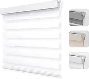 Joydeco No Drill Zebra Blinds for Windows, Cordless Dual-Layer Privacy Zebra Shades for Indoor Windows, Easy to Install, Light Filtering Sheer Blinds for Home (Off-White,35 "W x 75 "H)