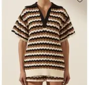 Shona Joy Leonor Crochet Polo Top Relaxed Size XS Black Multi NWT $220