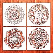 4 Pcs Extra Large Pattern Mandala Stencils Reusable Mandala Dot Painting Templates DIY Floral Spray Paint Stencil Drawing Craft Stencil for Wood Wall Tile Floor Canvas Furniture Rock Concrete (12x12)