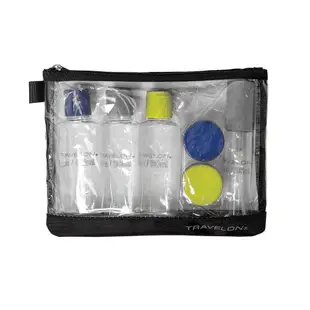 《TRAVELON》拉鍊盥洗包+分裝瓶罐6件組(黑) | 化妝包 收納包 旅行小包 沐浴小包 盥洗收納包