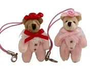 Dept 56 Mini 2" Jointed Teddy Bears in Pink w/ Ribbon Rose Purse Backpack Charms