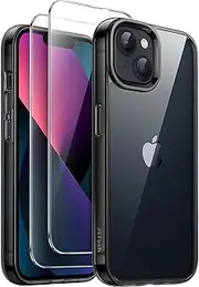 JETech 3 in 1 Case for iPhone 13 6.1-Inch with 2 Pack Tempered Glass Screen Protectors, Non-Yellowing Shockproof Bumper Phone Cover (Black)