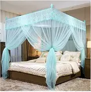 Mosquito Net with Canopy for Bed, Princess Curtains with Lace Embroidered Fringes, European Style Bedroom Decoration (Color : Pink, Size: 120 x 200 cm/47 x 79 inches) (Blue: 200 x 220 c