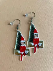 Christmas Girl Elf Resin Dangle Earrings, Surgical Stainless Hooks, On Shelf