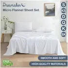 Dreamaker Micro Flannel Sheet Set Flat Sheet Fitted Sheet Pillowcases White