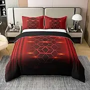 Feelyou 3D Honeycomb Bedding Set Full Size Kids Red Neon Lights Comforter Cover Set for Boys Girls Teens Geometric Ombre 100% Cotton Duvet Cover Hexagon Bedspread Cover (No Comforter)