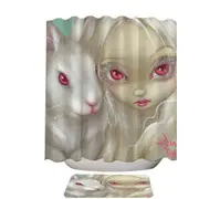 Faces of Faery #100 Beautiful Albino Girl and Bunny Shower Curtain