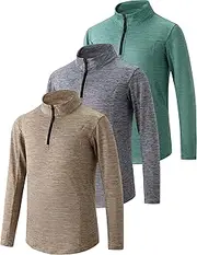 [Liberty Pro] 3 Pack Youth Boys Slim Fit Athletic Quarter Zip Pullover Shirts, Lightweight Long Sleeve Jackets Performance Tops