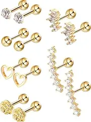 [Blulu] 6 Pairs Stainless Steel Tragus Cartilage Earrings Labret Studs Barbell Lip Nose Body Stud Piercing for Men Women Ornament