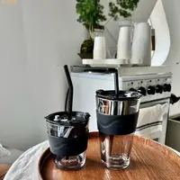 在飛比找樂天市場購物網優惠-ins高顏值新款咖啡杯玻璃杯子水杯北極光吸管杯大容量帶蓋竹節