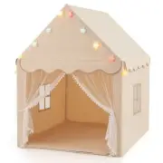Kids Playhouse Tent with Star Lights and Mat-Beige - Color: Beige