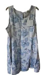 Cynthia Rowley 100% Linen Plus Size Blue Floral Sleeveless Shift Dress SZ 2X NWT