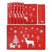 Christmas Placemat Washable Table Place Mat Sets Of 6 Placemat & 6 Cup Mats,, , Snowflake Printed ( Red