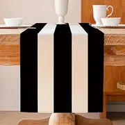 ViaElayu Table Runner Modern Striped Black White Washable Winter Country Style Spring Kitchen Table Runner Living Room Table Decoration Outdoor Party Decor 33 x 183 cm