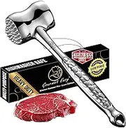 Meat Tenderizer Mallet Stainless Steel, Meat Hammer Tenderizer with New Heart Design, Kitchen Meat Mallet for Chicken, Veal Cutlet, Steak, Meat Pounder Flattener, Non-Slip Grip with 5 Years Warranty