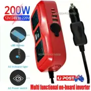 Car Truck Power Inverter 200W 12/24V to 240V AC Converter With LCD USB Charger