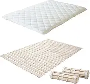 EMOOR Japanese Futon Mattress & Roll-Type Wood Slatted Bed Set CLASSE-Franco-ROLL Queen (Unpainted), Solid Paulownia Sleeping Bed Tatami Mat