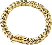 Strong Stainless Steel Gold Dog Collar,14MM Cuban Link Dog Collar - Gold Chain Dog Collar for Small Medium Dogs - 16'' Dog Necklace