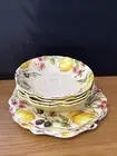 Shabby Chic Lemons/Olives Melamine Dinner 4 Plates 11” Scalloped Edge + 4/bowls