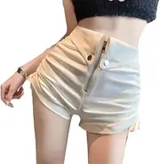 [Generic] Women's Tight Skinny Folded Denim Shorts Summer Sexy Girls High Waist Long Legs Mini Trousers