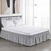 Black Plaid Bed Skirt for Full Bed -15in. Drop, Easy Fit Ruffle Bedskirt Wrap Around Bed Skirt, Anti Wrinkle & Fade Resistant, Adjustable Elastic Bedskirt