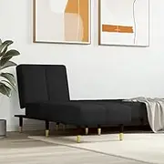 Black Velvet Chaise Longue - Convertible Reclining Chair for Living Room, Bedroom Sofa Couch, Comfortable Upholstered Indoor Furniture, Relaxing Lounge, 55 x 140 x 70 cm, Elegant & Durable Design