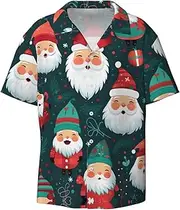 [CADREWY] Christmas Cartoon Santa Claus Print Men's Lightweight Stylish Classic Cuban Collar Style Short Sleeve Practical Pocket