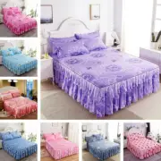 Polycotton Fitted Bed Sheet Floral Printed Bed Skirt Bedspread Dust Ruffle