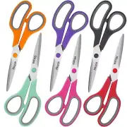 Rkqoa 8 All-Purpose Scissors 6 Pack â€“ Comfort-Grip Sharp Scissors for Office S