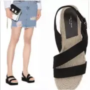 NIB $395 Rag & Bone Megan Platform Espadrille Wedge Black Suede Size: 35 (US 5)