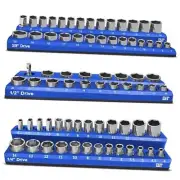 Magnetic Socket Organizer Set -3 Piece Magnetic Socket Holder Set - Metric Blue