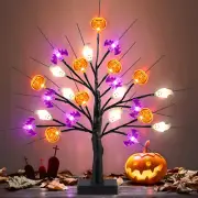 18 Inch Black Halloween Tree Light with 24 LED Pumpkin Bat Ghost Lights, Timer