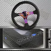 NRG 350MM Steering Wheel Black Leather Neo Chrome Spoke Red Stitch RST-018R-MCRS