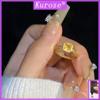 在飛比找蝦皮購物優惠-Kuroze 冰晶小方糖戒指 鍍金黃鑽戒指 時尚麻花戒指