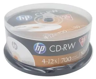 【臺灣中環製造 國際名牌】單片- HP LOGO CD-RW 12X 700MB 空白光碟片