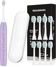 [kingheroes] Electric Toothbrush Set, Comes with 8 Brush Heads & Travel Case,4 Modes with 2 Minutes Built in Smart Timer, One Charge for 60 Days, 42000 VPM Motor (Purple)