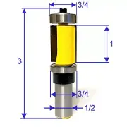 1 pc 1/2" Sh 1" Blade 3/4 Dia. Top and Bottom Bearing Trim Pattern Router Bit