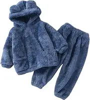 [Arssm] Girl Pants Sets Two Pieces Outfit Kids Bear Ear Fuzzy Fluffy Hoodie Sweatshirt with Fleece Sweatpants