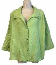 Chico’s Crinkled Rayon Lightweight Jacket Top Snap Front Collar Size 3 Green New