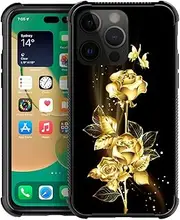 [TnXee] Compatible with Case for iPhone 14, Golden Butterfly Rose Flower Pattern Design iPhone 14 Cases for Men Women, Shockproof Anti-Scratch Case for Apple