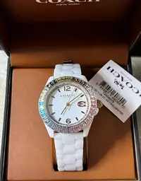 在飛比找Yahoo!奇摩拍賣優惠-COACH Grayson 彩色水鑽圈 白色錶盤 白色陶瓷錶