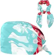 [YTYVAGT] Scrub Caps Women,Scrub Hats Suitable for Women,White Camel with Christmas Red Scarf