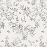 Black and White Peel and Stick Floral Removable Wallpaper - Self Adhesive Decorative Contact Paper for Cabinets, Walls - 17.7in x 118.1in