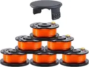 A ANLEOLIFE Single Line Replacement Spool 065'' x 16ft for Greenworks Weed Eater String Trimmers, Auto-Feed, Parts Model # 29252, 29092 (6 Spools & 1 Cap)