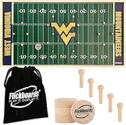 Flickboards 2 in 1 Officially Licensed West Virginia Mountaineers Party Game and Sports Decor - Family Friendly 2 Player Indoor Outdoor Handcrafted Wooden Tabletop Football for Tailgating Fun