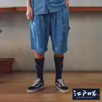 在飛比找momo購物網優惠-【EDWIN】江戶勝 男裝 雷射印花丹寧短褲(拔淺藍)