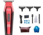 Rechargeable Cordless Electric Hair Trimmer Hair Clippers Multi-Purpose Haircut Hair Cutting Kit-Red