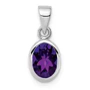 Sterling Silver Rhodium-plated Polished Amethyst Oval Pendant