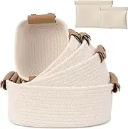 Baskets for Organizing,Storage Basket with 2 Makeup Bag,Woven Basket Set of 5,Sturdy Cotton Rope Basketsfor Organizing Your Home,Baby Nursery, Dog Toy Basket, Cat Toy Box, Bathroom Organization Bin