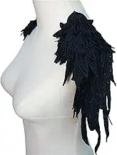 Lace Applique，Embroidered Appliques， Embroidery Angel Wing Applique Sewing Flower Collar Patch for Wedding Party Gown Bridal Dress Clothes DIY Crafts(Black)
